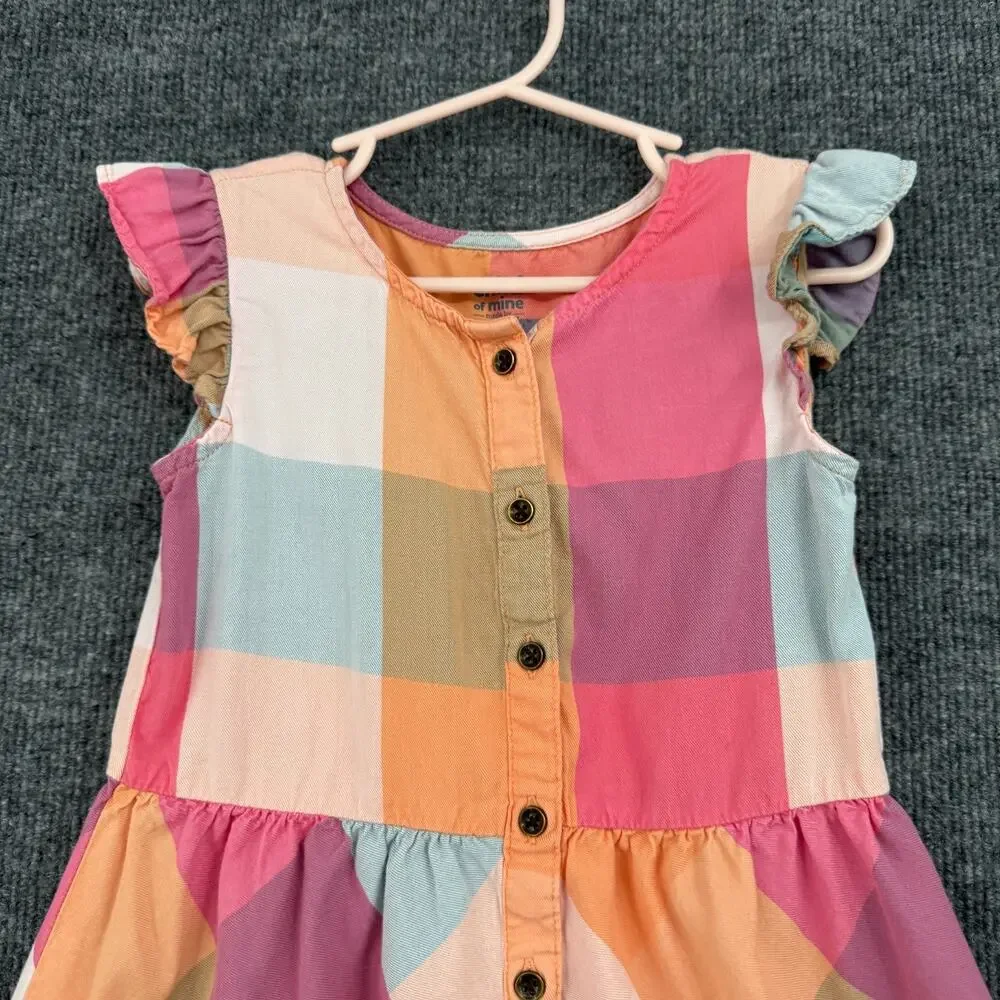 Carters Girls Plaid Flutter Sleeve Dress Size 4T Pink Blue Cotton Viscose Ruffle